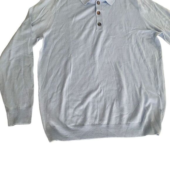 Gentle Herd Pullover Polo Long Sleeve Lightweight 100% Wool Sweater L Blue A23 - Picture 7 of 7
